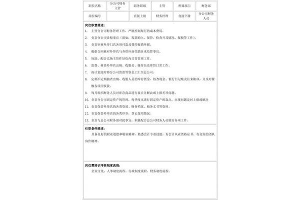 财务主管岗位职责