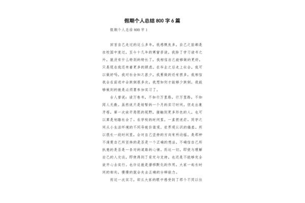 假期总结800字