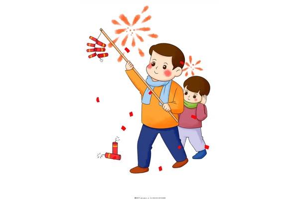 小孩放烟花图片