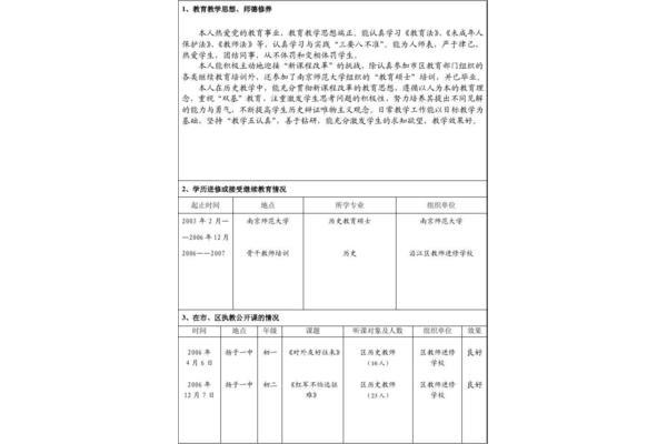 教师主要工作业绩