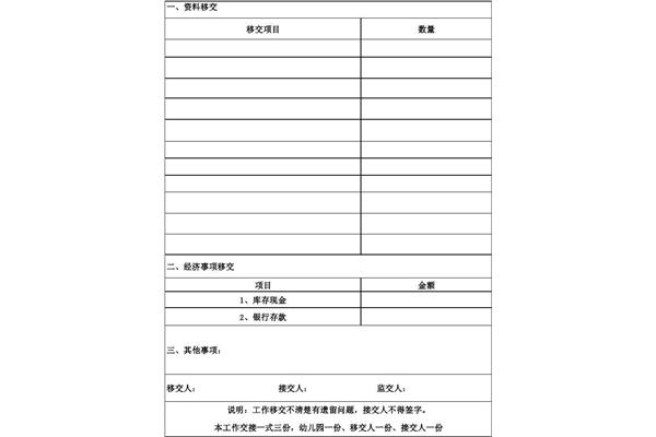 财务交接表