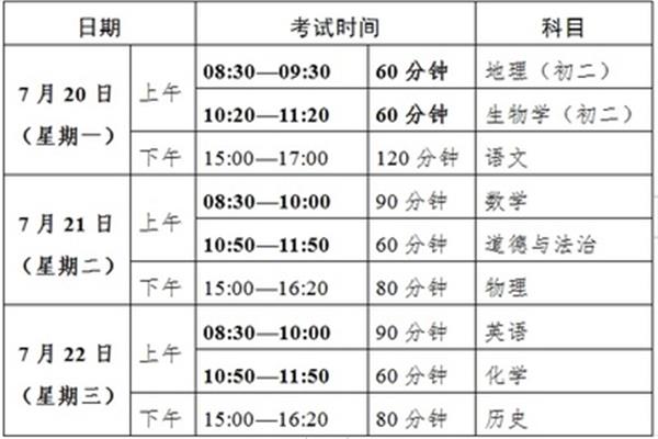 考试时间表
