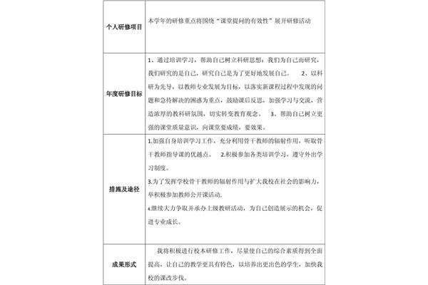 教师个人研修计划