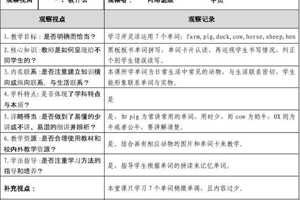 课堂观察记录