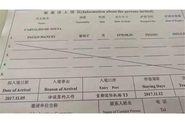中国签证邀请函