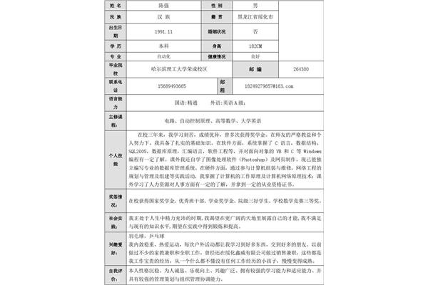 个人简历模板范文