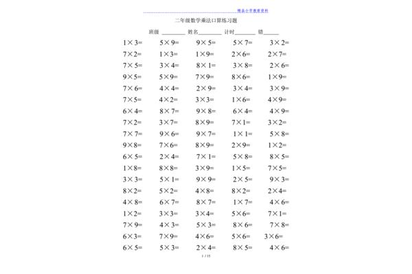 乘法口算100题