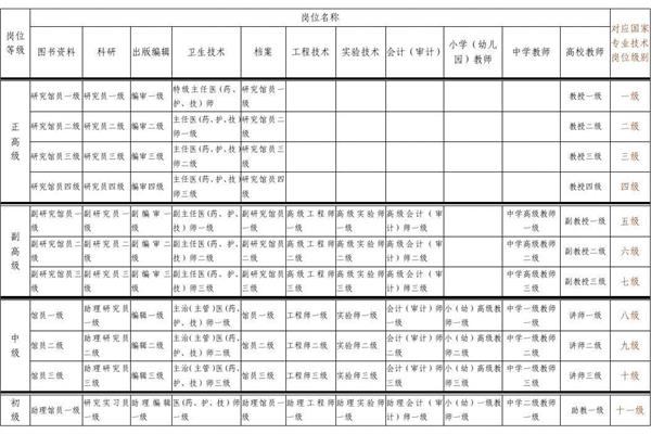 专业技术岗位等级