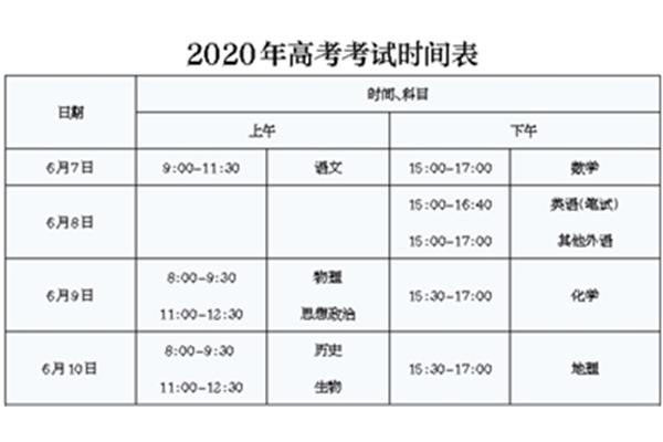 2020高考时间