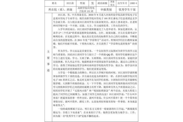 优秀学生干部事迹