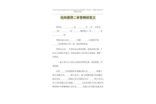 民间借贷答辩状