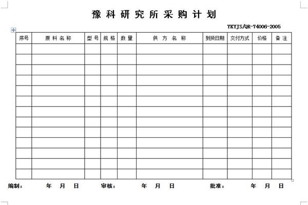 采购计划表格模板