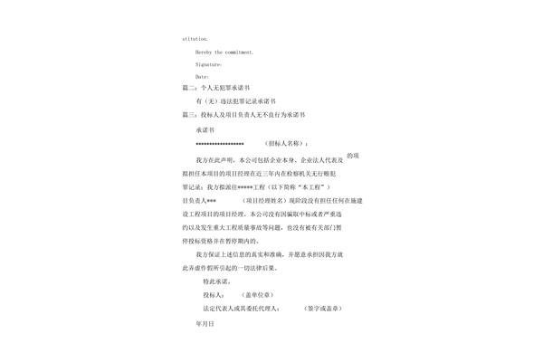 无犯罪记录承诺书