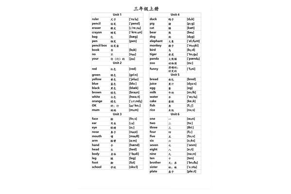 三年级单词
