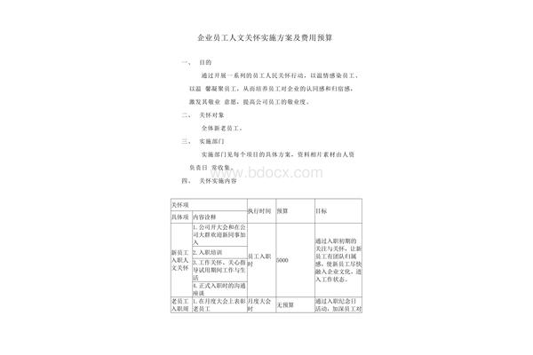 企业员工关怀方案