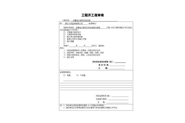 工程开工报告模板