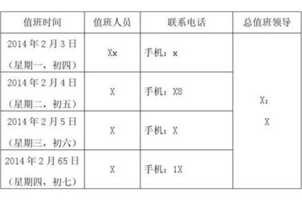 春节值班安排