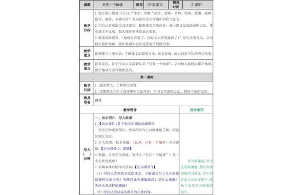 只有一个地球教案