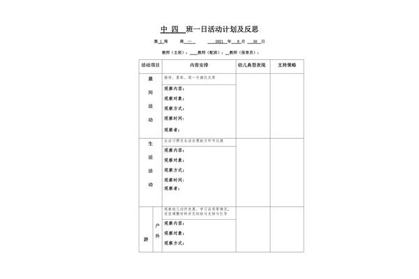 一日活动反思