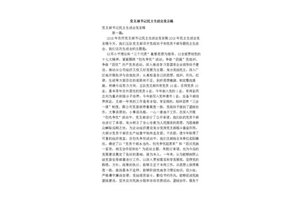 民主生活会发言稿