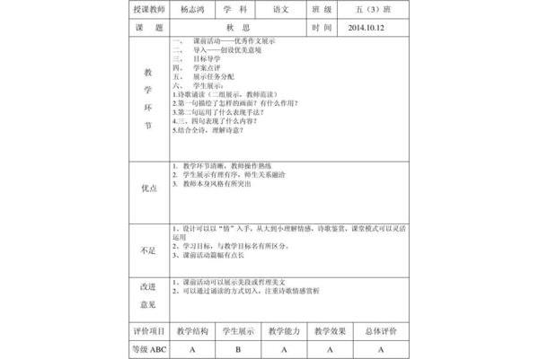 听评课记录表