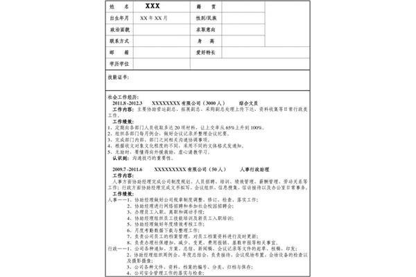 公务员个人简历
