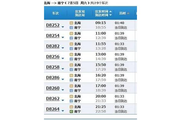 动车查询时刻表