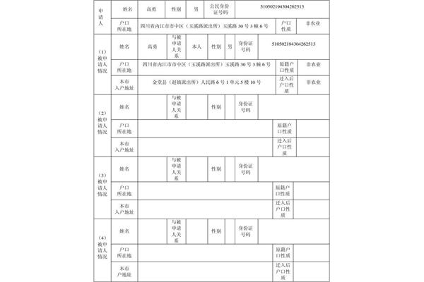 入户申请表