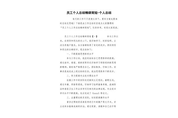 个人总结简短