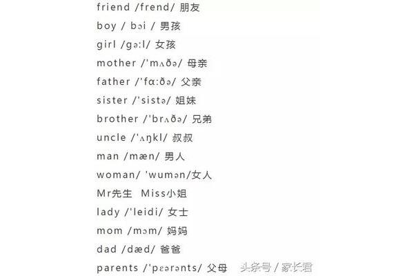 女孩的英语单词