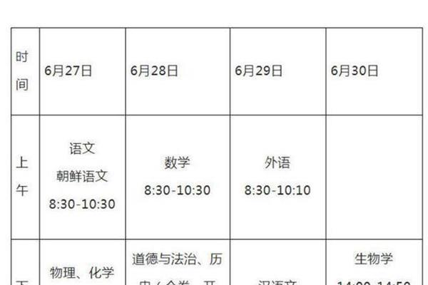 吉林中考时间