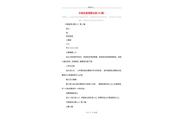 区角活动观察记录