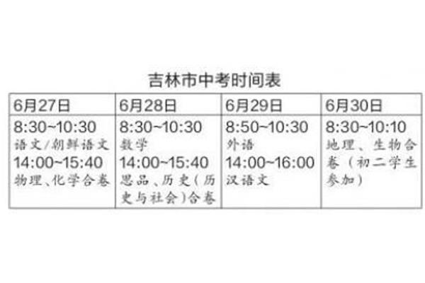 吉林中考时间