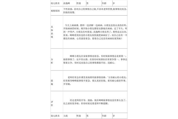 幼儿活动观察记录