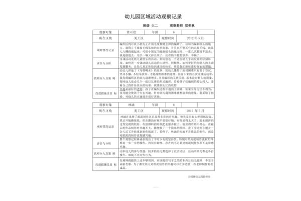 幼儿活动观察记录