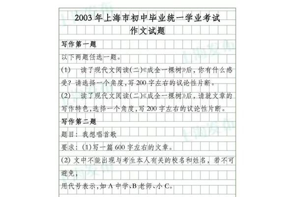 上海中考作文题目