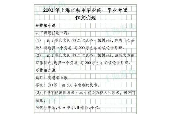 上海中考作文题目