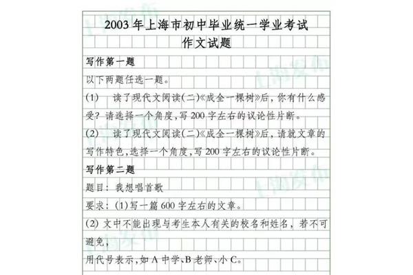 上海中考作文题目