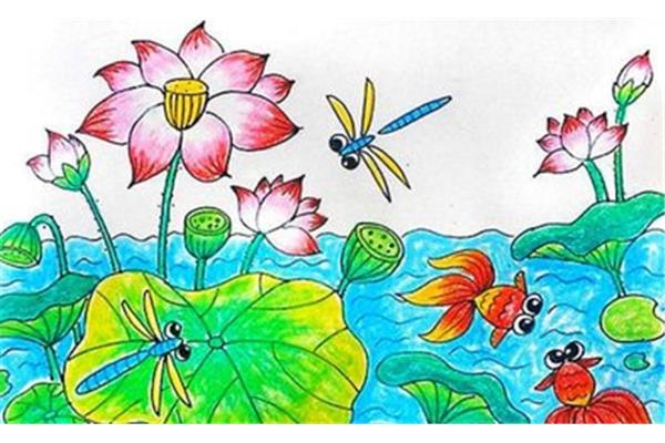 荷花儿童画