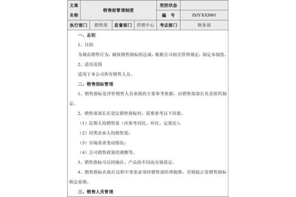 销售部门管理制度