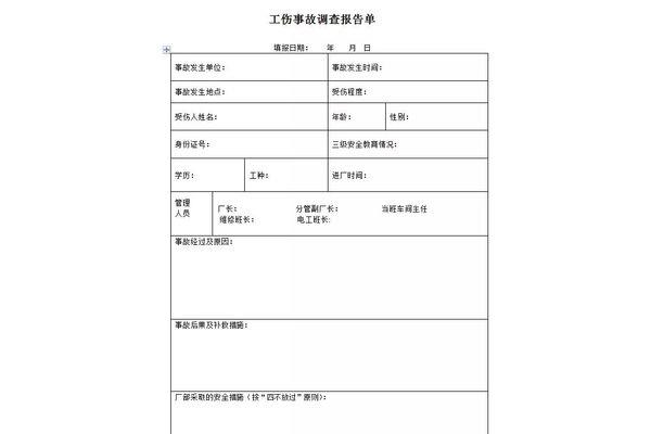 工伤事故报告模板