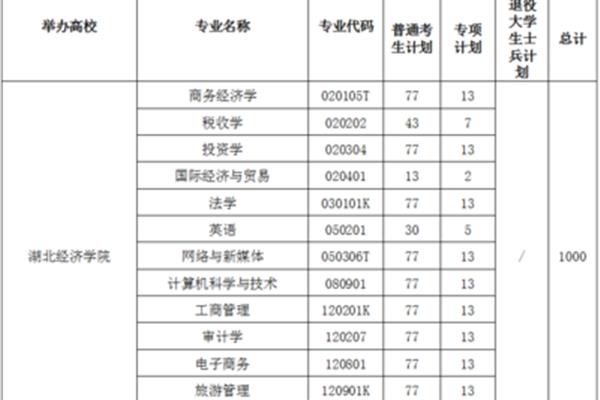 湖北经济学院专业