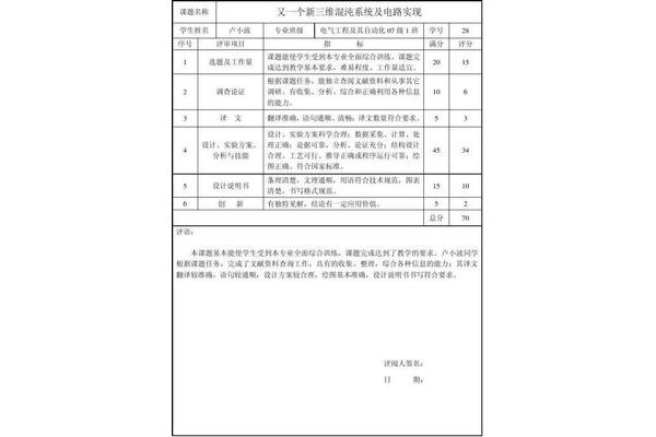 论文评阅教师评语