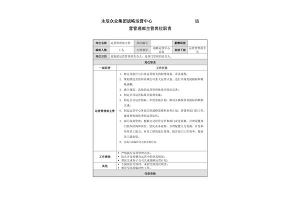 运营主管岗位职责