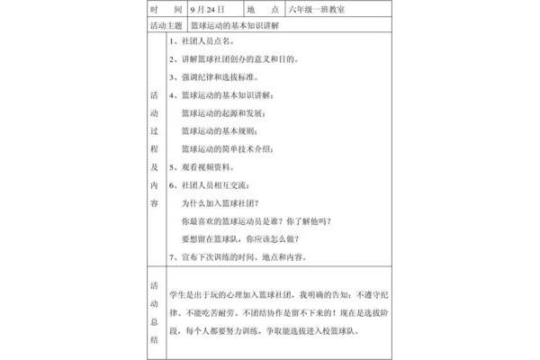 篮球社团活动记录