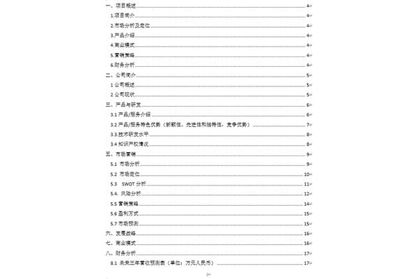 创业计划书格式