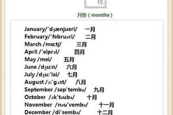 一月到十二月英语