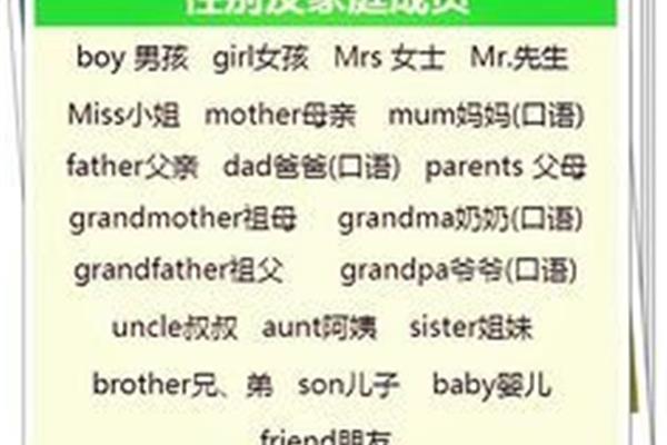 家庭的英语单词