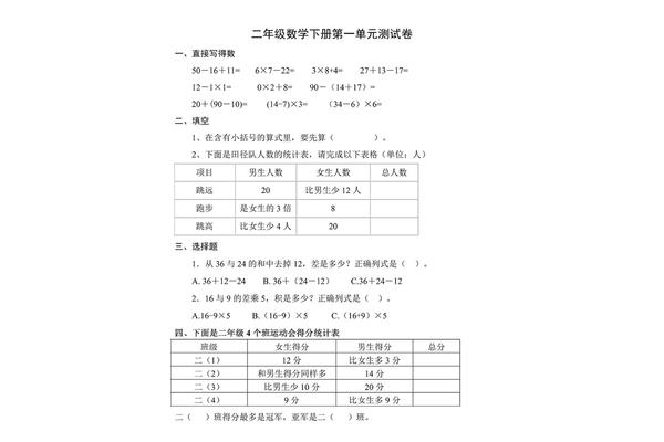 二年级下册数学