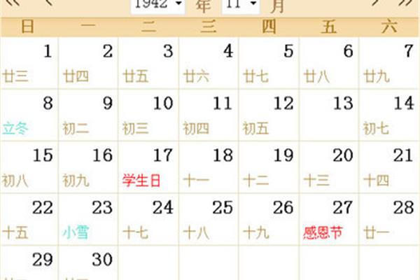 阴历阳历对照表